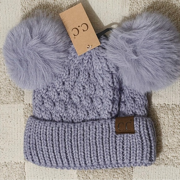 C.C Lavender Knit Beanie with Pom-Poms - Picture 2 of 2